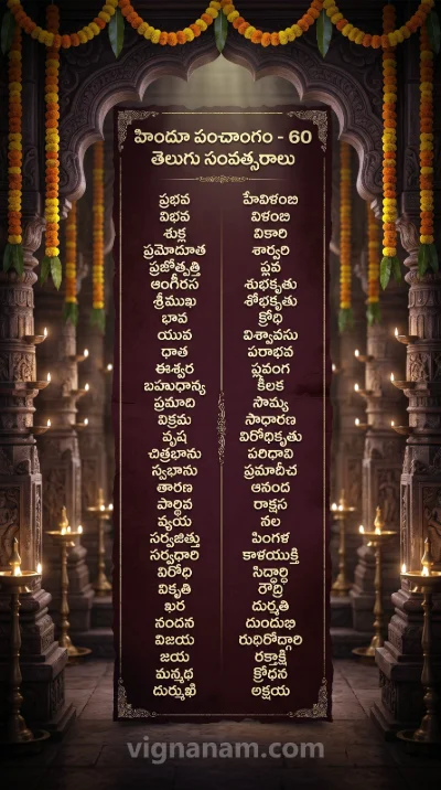 హిందూ పంచాంగం - 60 తెలుగు సంవత్సరాల పేర్లు | 60 Telugu Samvatsaralu