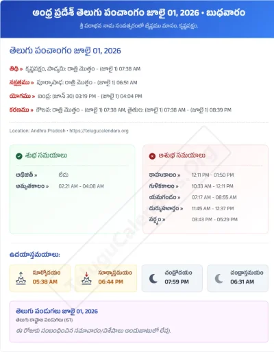 Andhra Pradesh Telugu Panchangam 2026 July PDF Download