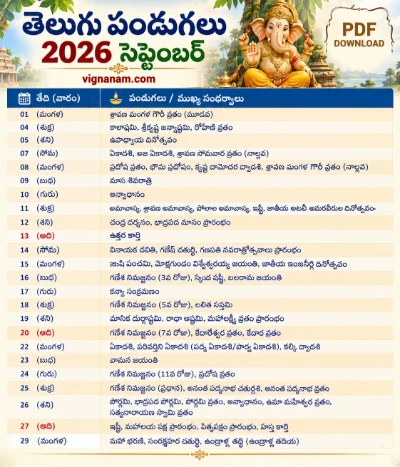 September 2026 Festivals in Telugu